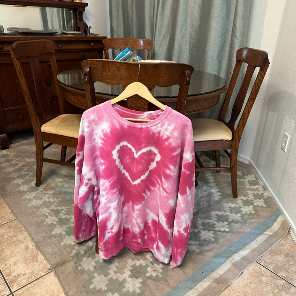 Hand Crafted Pink and White Heart Tie-Dye Sweatshirt